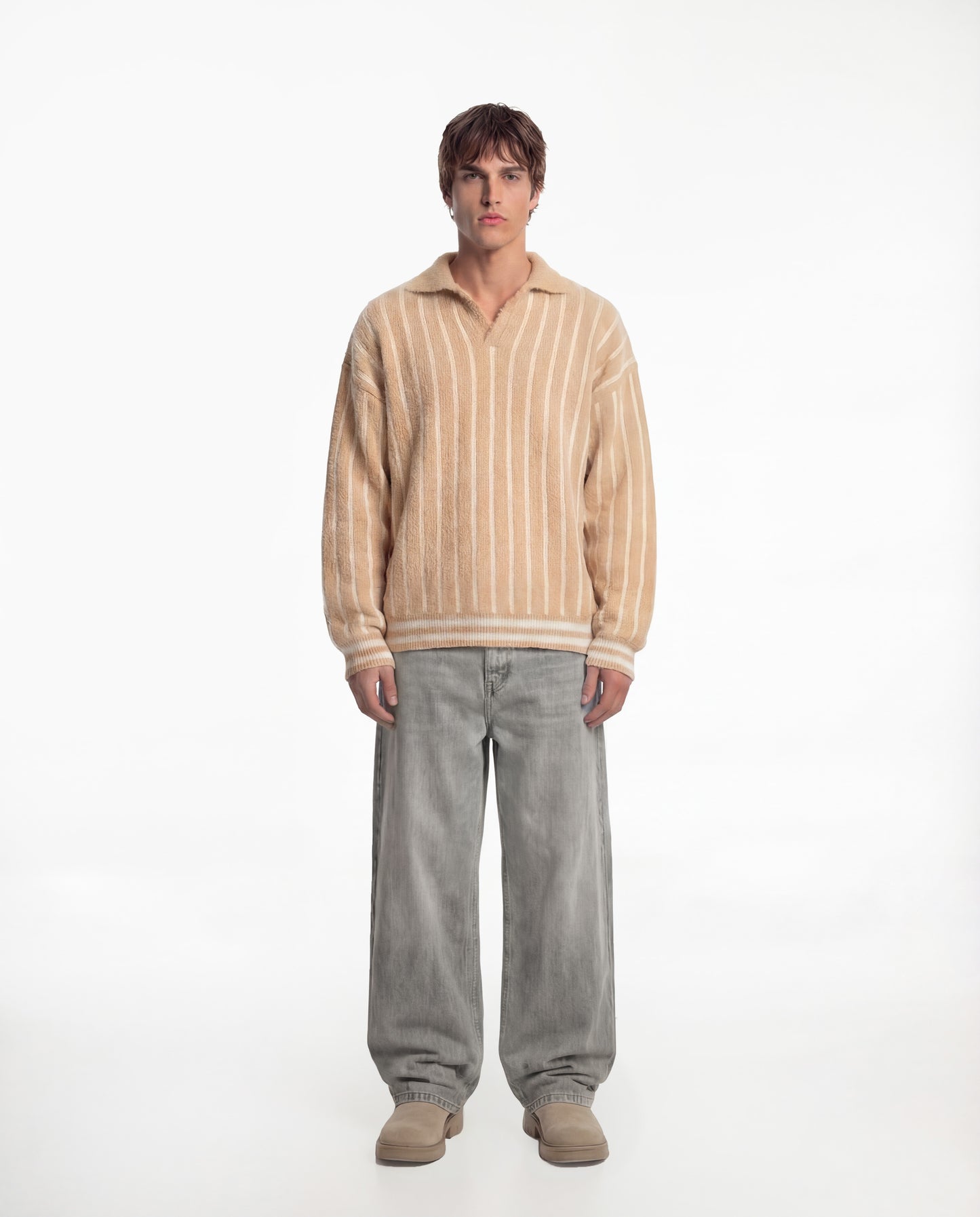 Beige Mohair Polo Sweater