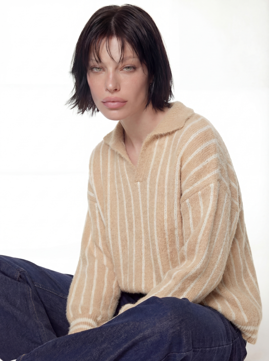 Beige Mohair Polo Sweater