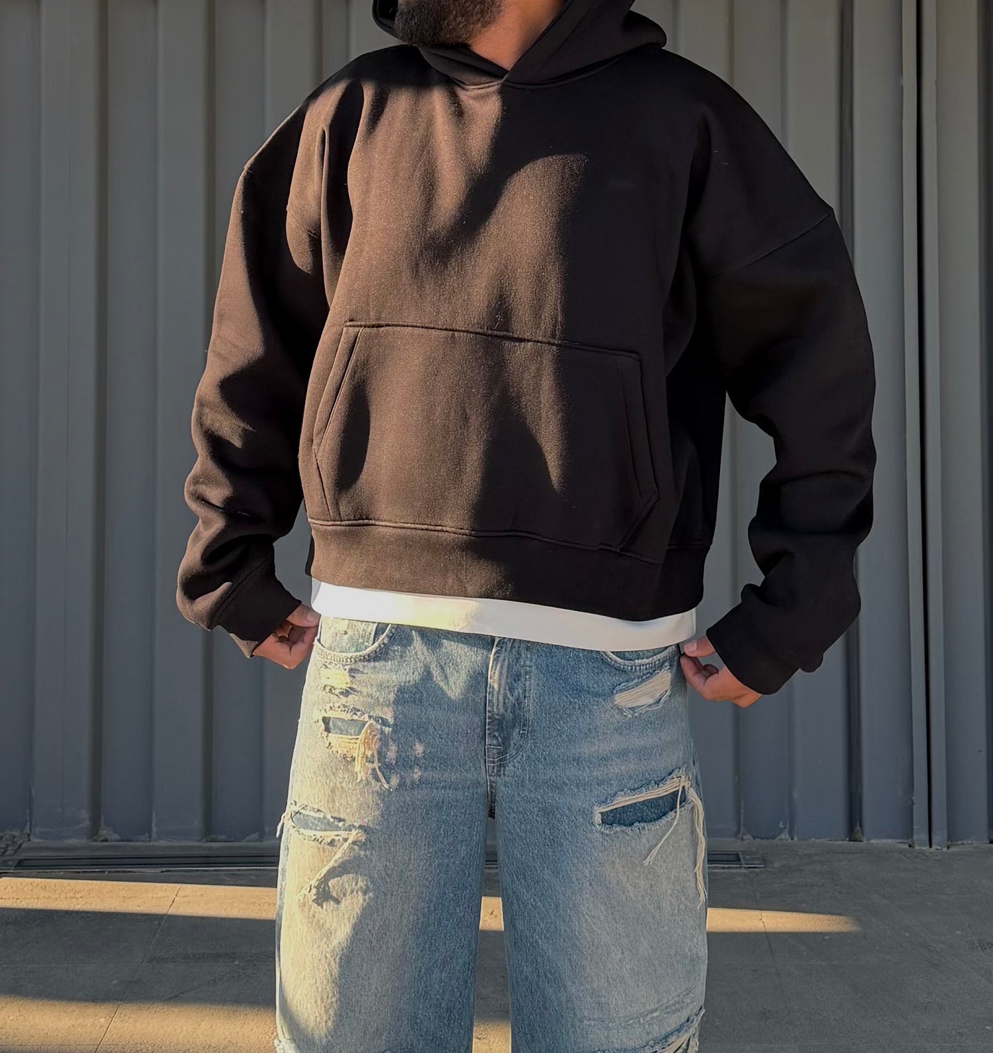 Black Baggy Layered Hoodie
