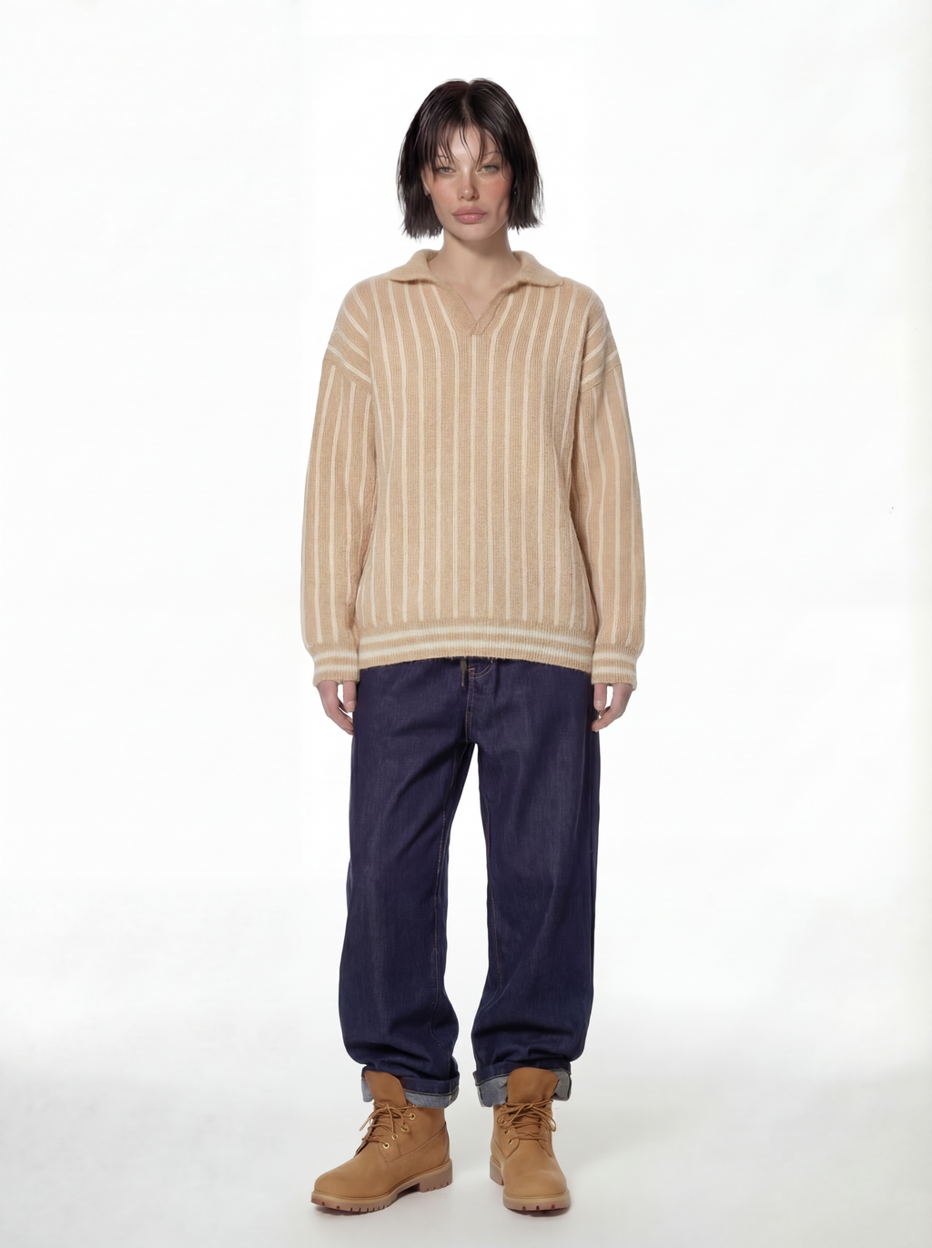 Beige Mohair Polo Sweater