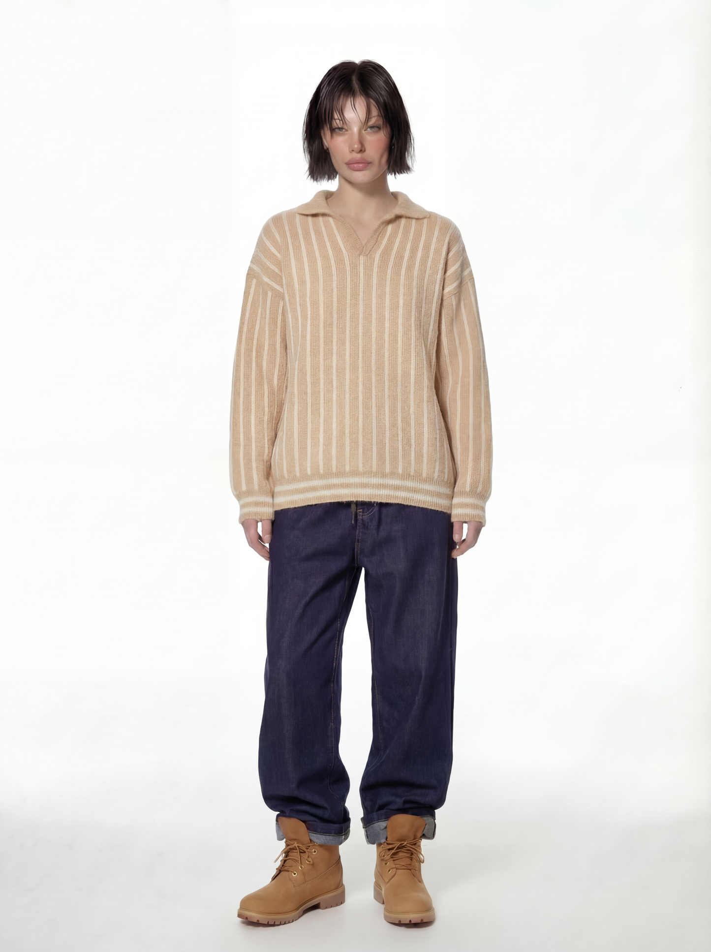 Beige Mohair Polo Sweater