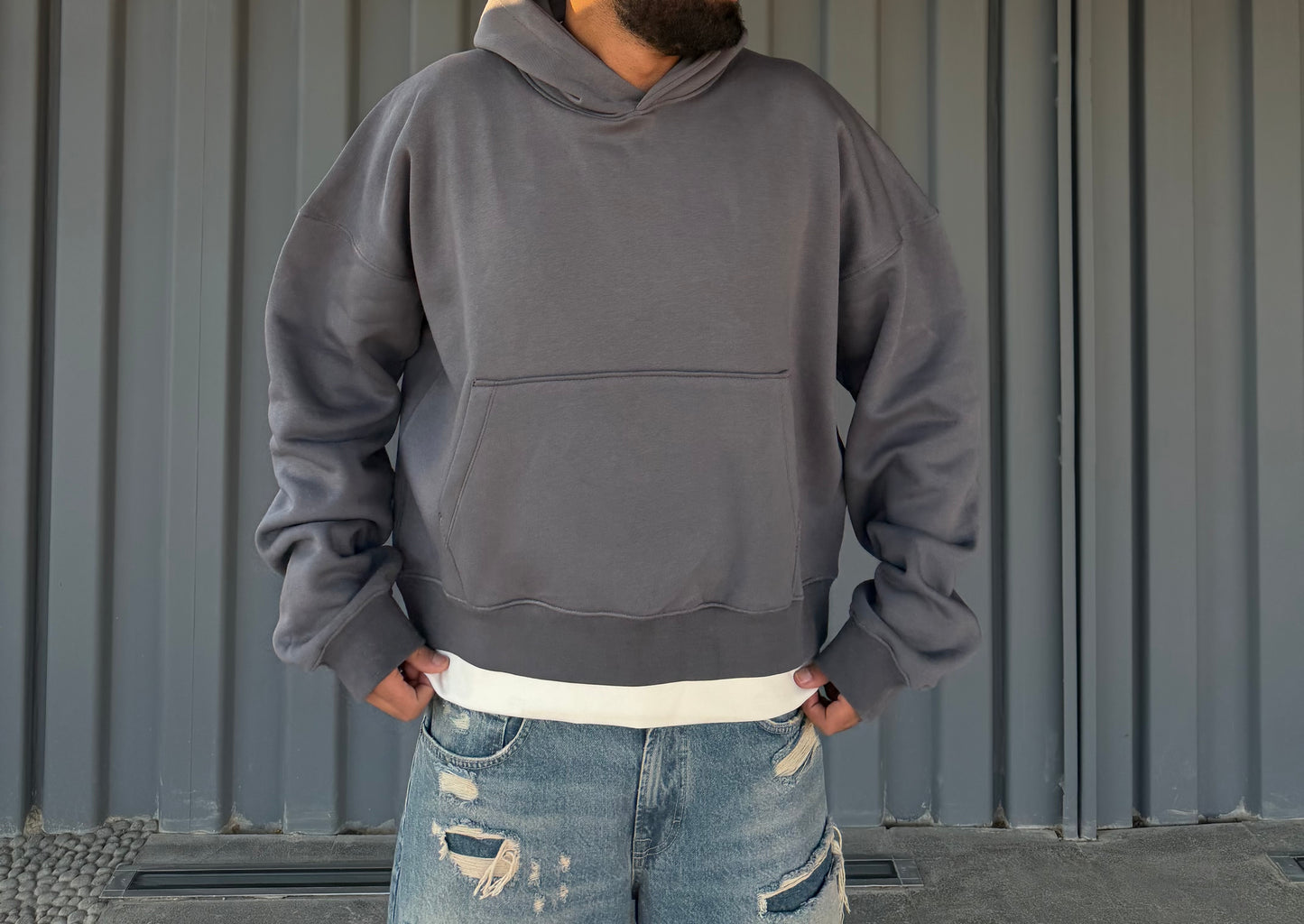 Grey Baggy Layered Hoodie