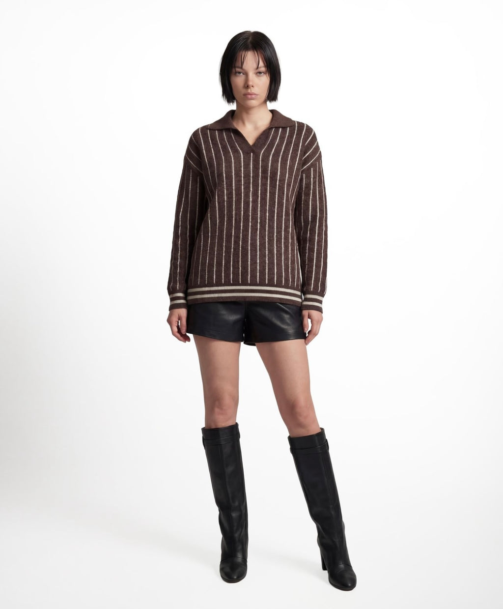 Brown Mohair Polo Sweater