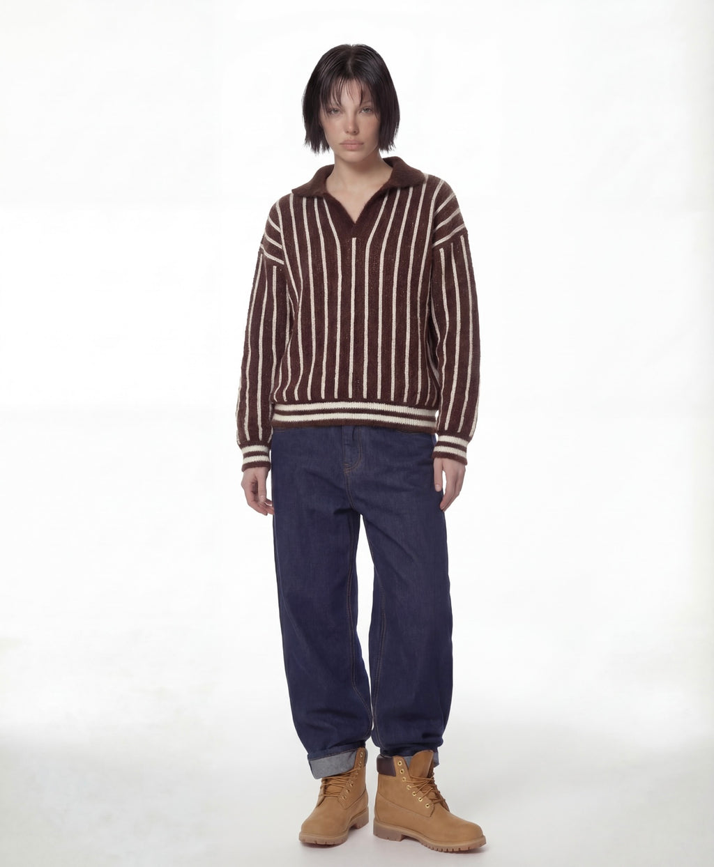 Brown Mohair Polo Sweater