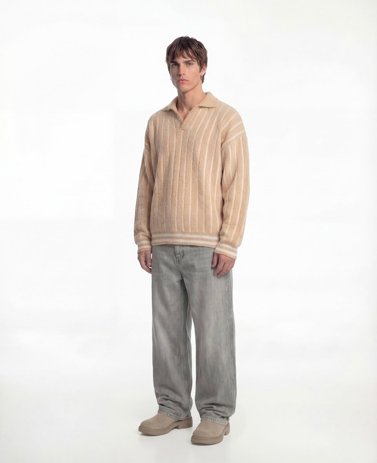 Beige Mohair Polo Sweater