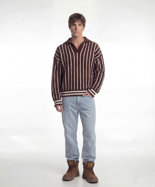 Brown Mohair Polo Sweater